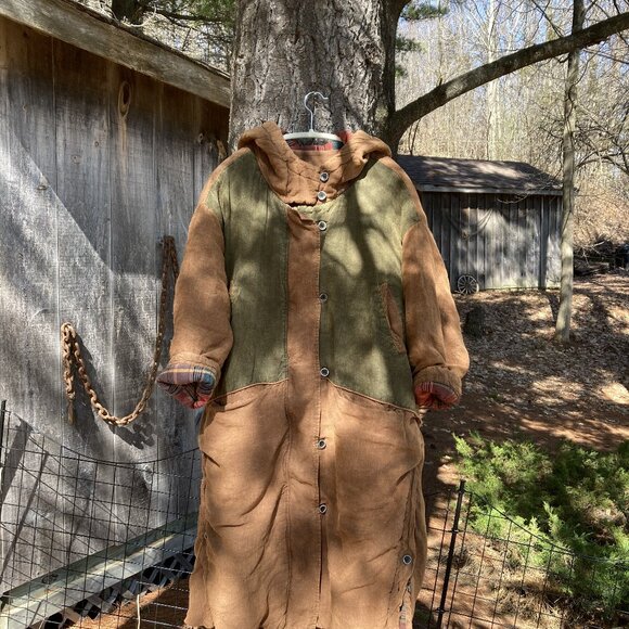 Unique-100% Linen Cotton Quilted Coat, One Size (loose fit), Photo Colors - Picture 6 of 13